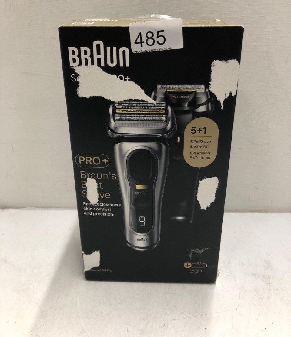 BRAUN SERIES 9 PRO PLUS ELECTRIC SHAVER WITH 3+1 HEAD, PROLIFT TRIMMER, CHARGING STAND & TRAVEL CASE, SONIC TECHNOLOGY, UK  PLUG, 9417S.: LOCATION - C RACK