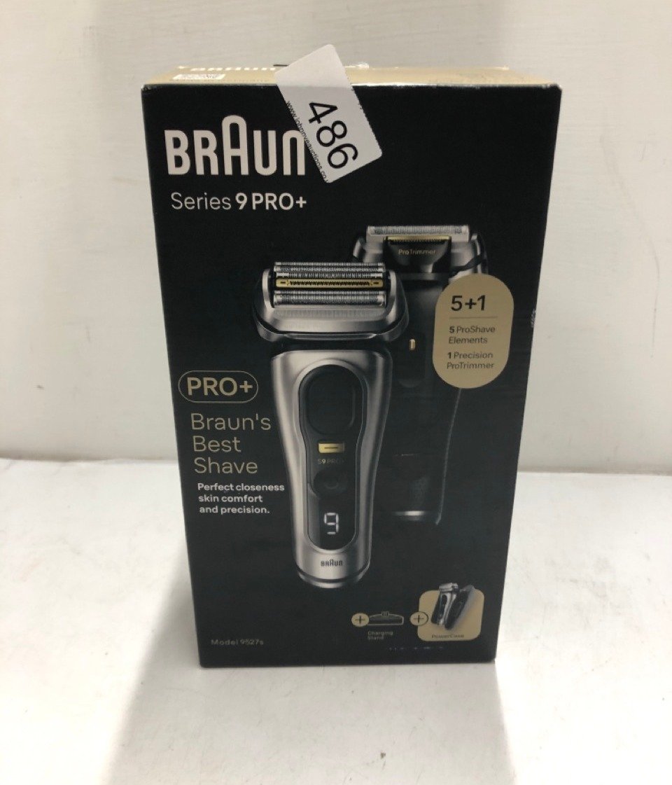 BRAUN SERIES 9 PRO PLUS ELECTRIC SHAVER WITH 3+1 HEAD, PROLIFT TRIMMER, CHARGING STAND & TRAVEL CASE, SONIC TECHNOLOGY, UK  PLUG, 9417S.: LOCATION - C RACK