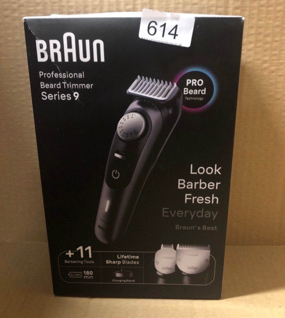 1 X BRAUN BEARD TRIMMER SERIES 9 BT9441, BEARD TRIMMER MEN RECHARGEABLE, TRIMMER WITH BARBER TOOLS AND 180-MIN RUNTIME, HAIR AND BEARD TRIMMERS FOR MEN, BLACK.: LOCATION - D RACK