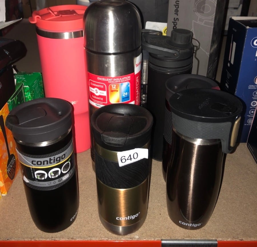 QUANTITY OF ITEMS TO INCLUDE CONTIGO WEST LOOP AUTOSEAL TRAVEL MUG, STAINLESS STEEL THERMAL MUG, VACUUM FLASK, LEAKPROOF TUMBLER, COFFEE MUG WITH BPA EASY-CLEAN LID, 470 ML, LATTE: LOCATION - D RACK