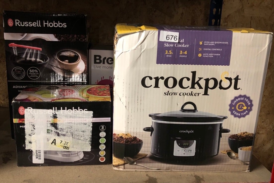 QUANTITY OF KITCHEN & APPLIANCES ITEMS TO INCLUDE CROCKPOT DIGITAL SLOW COOKER | 3.5 L (3-4 PEOPLE) | PROGRAMMABLE COUNTDOWN TIMER | UK 3 PIN PLUG | BLACK [CSC113]: LOCATION - E RACK