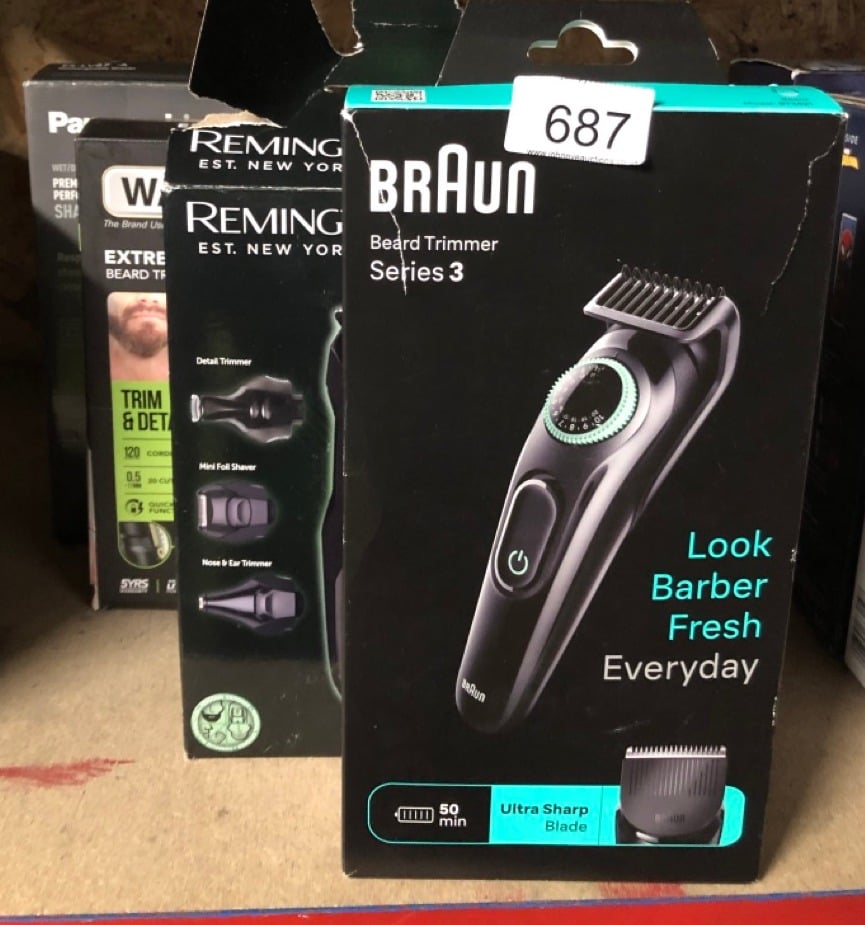 QUANTITY OF HEALTH & BEAUTY ITEMS TO INCLUDE BRAUN BEARD TRIMMER SERIES 3 & HAIR CLIPPERS, 40 LENGTH TINGS, RECHARGEABLE 50-MIN CORDLESS RUNTIME, GIFTS FOR MEN, UK  PLUG, BT3421, BLACK/VIBRANT GREEN: