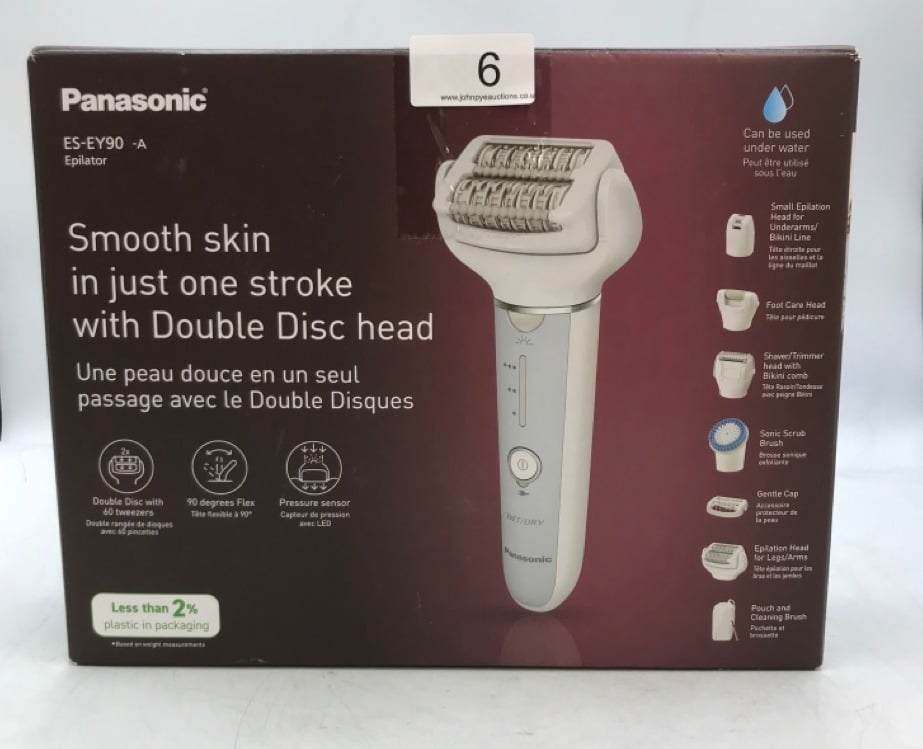 PANASONIC ES-EY90-A511 WET AND DRY EPILATOR, DOUBLE DISC WITH 60 TWEEZERS, FLEXIBLE 90 DEGREES PIVOTING HEAD, 3 SPEED TING AND LED LIGHT, UP TO 30 MINUTES OPERATION TIME.: LOCATION - TOP 50