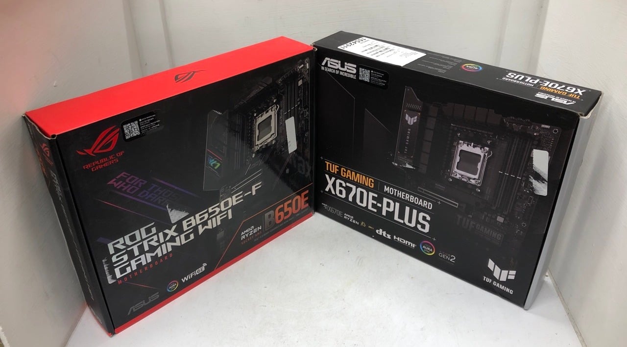 ASUS TUF GAMING X670E-PLUS GAMING MOTHERBOARD & ASUS ROG STRIX B650E-F GAMING WIFI MOTHERBOARD: LOCATION - E RACK