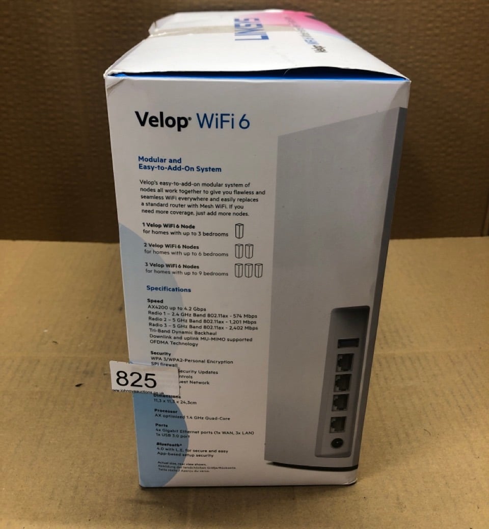 1 X LINKSYS VELOP MX4200 TRI-BAND MESH WIFI 6 SYSTEM (AX 4200) WIFI ROUTER WITH UP TO 260 M² WIRELESS COVERAGE, 3.5 TIMES FASTER FOR MORE THAN 40 DEVICES - PACK OF 1, WHITE.: LOCATION - BACK RACK