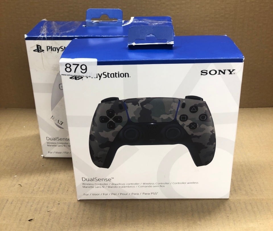 2 X SONY DUALSENSE PLAYSTATION 5 WIRELESS CONTROLLERS: LOCATION - BACK RACK