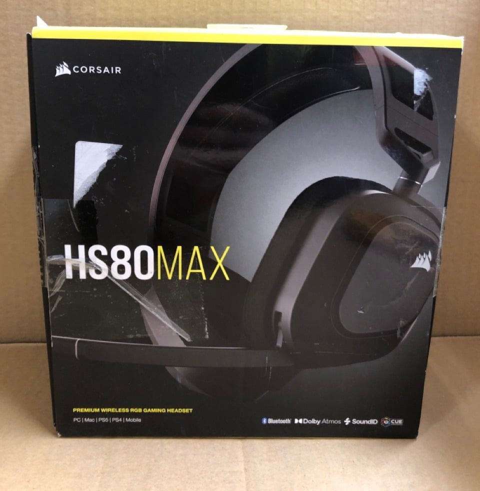 CORSAIR HS80 MAX WIRELESS MULTI PLATFORM GAMING HEAD WITH BLUETOOTH – DOLBY ATMOS – BROADCAST QUALITY MICROPHONE – ICUE COMPATIBLE – PC, MAC, PS5, PS4, MOBILE – STEEL GREY.: LOCATION - F RACK