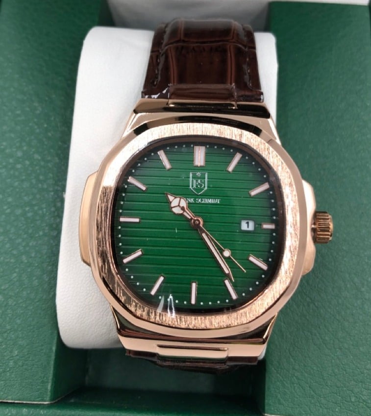 MENS FRANK SCHMIDT WATCH - TEXTURED DIAL WITH DATE - LEATHER STRAP RRP £350: LOCATION - F RACK