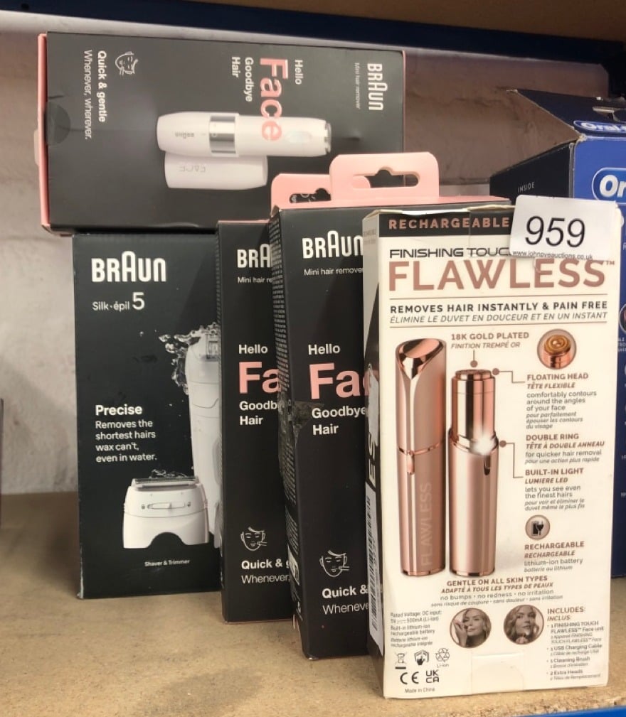 QUANTITY OF HEALTH & BEAUTY ITEMS TO INCLUDE FINISHING TOUCH FLAWLESS NEXT GENERATION FACIAL HAIR REMOVER, RECHARGEABLE, 2 X REPLACEMENT HEADS INCLUDED, BLUSH: LOCATION - F RACK