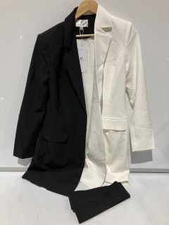 1 X BOX OF PREMIUM DESIGNER APPAREL TO INCLUDE FOREVER UNIQUE BLACK/WHITE BELTED BLAZER UK10