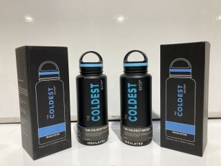 4 X THE COLDEST WATER INSULATED BLACK  PREMIUM 32 OZ WATER BOTTLE