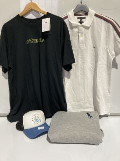 PASSENGER ESCAPISM SNAPBACK TRUCKER CAP BLACK/MOONLIGHT BLUE + RALPH LAUREN POLO HOODIE GREY SIZE XXL + NIKE SB BLACK TEE SIZE L + TOMMY HILFIGER BUTTONED SHIRT WHITE SIZE M