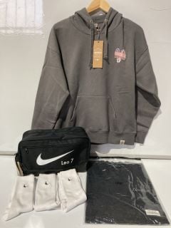 NIKE LEO 7 BAG + LAGOONERS WOMENS FESTIVAL HOODIE CHARCOAL SIZE 12 + BASIC 280 TEE WASHED BLACK XL + PACK OF WHITE SOCKS