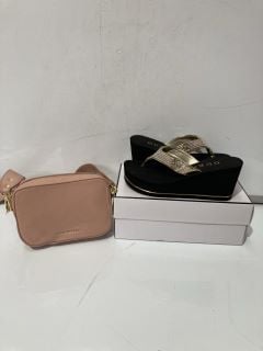 KATIE LOXTON PINK MINI BAG WITH STRAP + GUESS MULTI TEXTURE SHOES SIZE 8