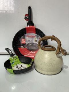 2.5L STAINLESS STEEL WHISTLING TEA POT + SCOVILLE NON STICK PAN + GLAXA PROFESSIONAL NON STICK FRYING PAN