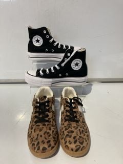 SHELN LEOPARD PRINT SHOES SIZE 8 + CONVERSE CTAS LIFT HI BLACK/WHITE TRAINERS WOMEN'S SIZE 5