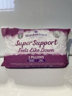 4X WHITE STRIPED PILLOWS + SLUMBERDOWN SUPER SUPPORT PILLOWS