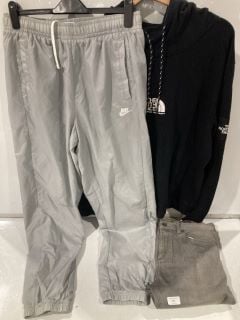 SUPERDRY GREY JEANS SIZE 32W + 33L + NIKE LOUNGE BOTTOMS SIZE L + NORTH FACE HOODIE BLACK SIZE L