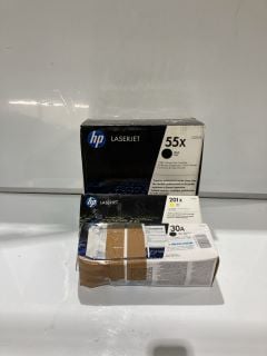 HP LASER JET 55X BLACK NIOR HIGH VOLUME PRINT CARTRIDGE TO INCLUDE HP LASER JET 30A BLACK PRINT CARTRIDGE & HP LASER JET 201x YELLOW PRINT CARTRIDGE