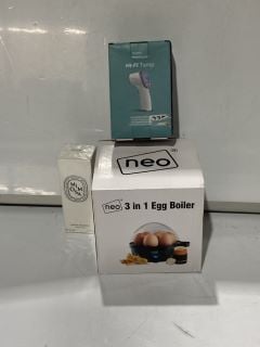 BOX OF ITEMS TO INCLUDE NEO 3-1 EGG BOILER