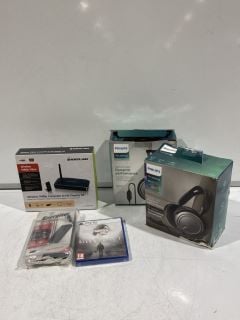 BOX OF ITEMS TO INCLUDE PHILIPS TV LISTENING DYNAMIC PERFORMANCE HEADPHONES