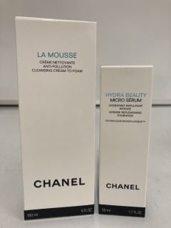 A COLLECTION OF CHANEL TO INCLUDE HYDRA BEAUTY MICRO SERUM 50ML (3145891430608) LA MOUSE CLEANSING CREAM TO FOAM 150ML (3145891414509) TOTAL RRP £163