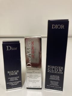 A COLLECTION OF DIOR TO INCLUDE LIP GLOW OIL 001 CHERRY 6ML (3348901491150) FOREVER GLOW MAXIMIZER HIGHLIGHTER  11ML (3348901723909)