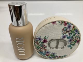 A COLLECTION OF DIOR MAKEUP ITEMS TO INCLUDE DIOR FOREVER CUSHION POWDER LOOSE TRANSLUCENT SETTING POWDER 10G (3348901695305) DIOR BACKSTAGE FACE AND BODY FOUNDATION 2W0 50ML (3348901642651) TOTAL RR