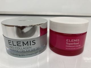 A COLLECTION OF ELEMIS TO INCLUDE ELEMIS PRO-COLLAGEN MARINE CREAM SPF 30 ANTI WRINKLE HYDRATING DAY CREAM 50ML (641628501403) & ELEMIS SUPERFOOD MIDNIGHT FACIAL 50ML (641628401314) TOTAL RRP £174