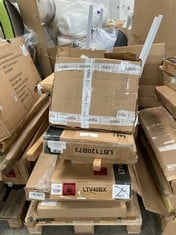 PALLET OF ASSORTED FURNITURE INCLUDING WHITE PLASTIC CHAIR (MAY BE BROKEN OR INCOMPLETE).