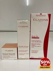 COLLECTION OF CLARINS TO INCLUDE INSTANT SMOOTH 15ML DOUBLE SERUM COMPLETE AGE CONTROL CONCENTRATE 50ML TOTAL RRP £107