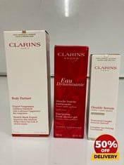 COLLECTION OF CLARINS TO INCLUDE EAU DYNAMISANTE ENERGIZING FRESH SHOWER GEL 200ML BODY PARTNER STRETCH MARK EXPERT 175ML TOTAL RRP £134