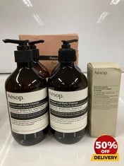 COLLECTION OF AESOP TO INCLUDE RESURRECTION AROMATIQUE HAND BALM 500ML GERANIUM LEAF BODY CLEANSER 500ML TOTAL RRP £96