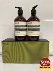 COLLECTION OF AESOP TO INCLUDE RESURRECTION AROMATIQUE HAND WASH 500ML ROUSING RHYTHMS RRP £133