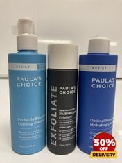 COLLECTION OF PAULAS CHOICE TO INCLUDE PERFECTLY BALANCED FOAMING CLEANSER 190ML BHA LIQUID EXFOLIANT 118ML RRP £112