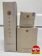 COLLECTION OF TATCHA TO INCLUDE THE DEWY SKIN CREAM 10ML THE RICE POLISH CLASSIC 60G RRP £ 98