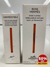 HERMESISTIBLE INFUSED LIPCARE OIL COLOUR AND SCENT & HERMESISTIBLE ROSY LIP ENHANCER 4G TOTAL RRP £120