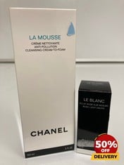 COLLECTION OF CHANEL TO INCLUDE LE BLANC ROSY LIGHT DROPS 30ML  LA MOUSSE CLEANSING CREAM TO FOAM 150ML TOTAL RRP £75