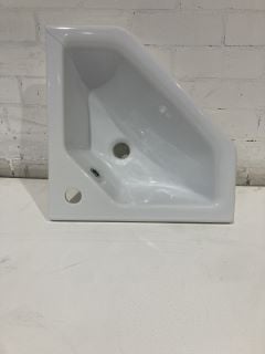 BELFRY BATHROOM PELLEGRINI 580MM L X 410MM WHITE CERAMIC CORNER SINK WITH OVERFLOW