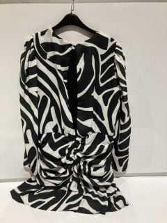 BOX OF PREMIUM DESIGNER APPAREL TO INCLUDE VERY PINK ANIMAL PRINT PUFF SLEEVE WRAP MIDI DRESS SIZE 18