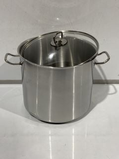 BOX OF KITCHENWARE TO INCLUDE STAINLESS STEEL POT WITH HANDLES