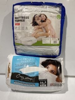 BOX OF BEDDING TO INCLUDE MIGHTY SOFT ULTRA PLUSH MATTRESS TOPPER DOUBLE