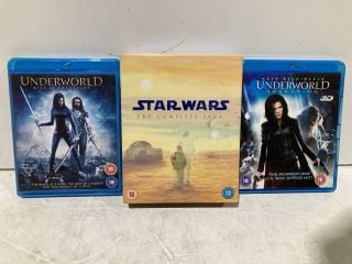 BOX OF DVDS TO INCLUDE STAR WARS THE COMPLETE SAGA ( 18+ ID MAY BE REQUIRED )