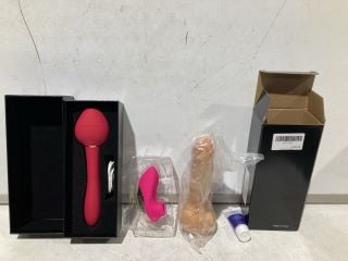 BOX OF ADULT TOYS TO INCLUDE CUPID'S ARROW (18 + ID MAY BE REQUIRED)