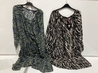 BOX OF PREMIUM DESIGNER APPAREL TO INCLUDE VERY WOMENS ZEBRA PRINT LONG SLEEVE DRESS SIZE 16