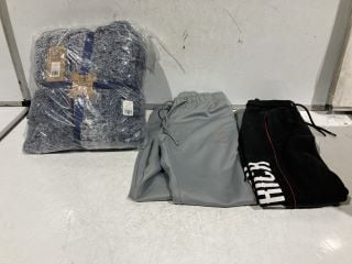 BOX OF ASSORTED APPAREL TO INCLUDE EA7 BLACK SWEATER SIZE SMALL