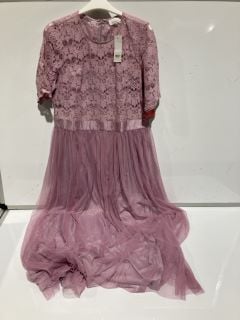 BOX OF PREMIUM DESIGNER APPAREL TO INCLUDE YOURS LACE SWEETHEART PURPLE BRIDESMAID MAXI DRESS SIZE 16