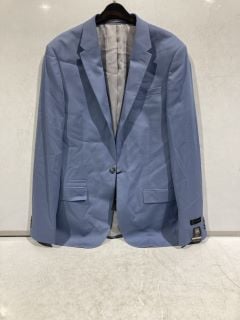 BOX OF PREMIUM DESIGNER APPAREL TO INCLUDE RIVER ISLAND LIGHT BLUE SLIM FIT BLAZER SIZE 40L