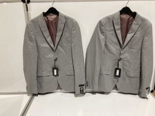 BOX OF PREMIUM DESIGNER APPAREL TO INCLUDE RIVER ISLAND GREY STRETCH SKINNY BLAZER SIZE 38L