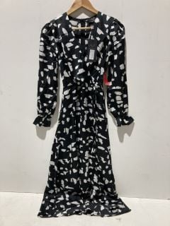 2X AX PARIS BLACK PRINTED WRAP OVER MIDI DRESS SIZE 6 RRP £30